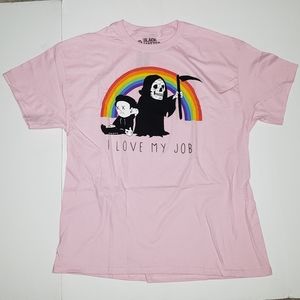 Mens "I Love My Job" Pink Grim Reaper Rainbow XL